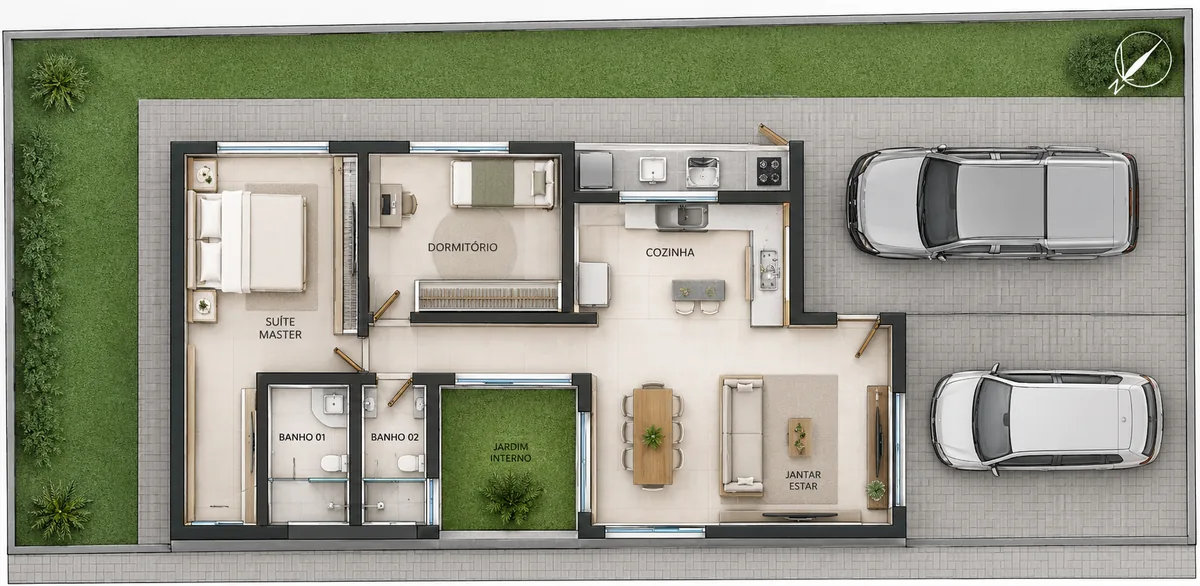 Planta humanizada do Padrão 01, 80 m²
