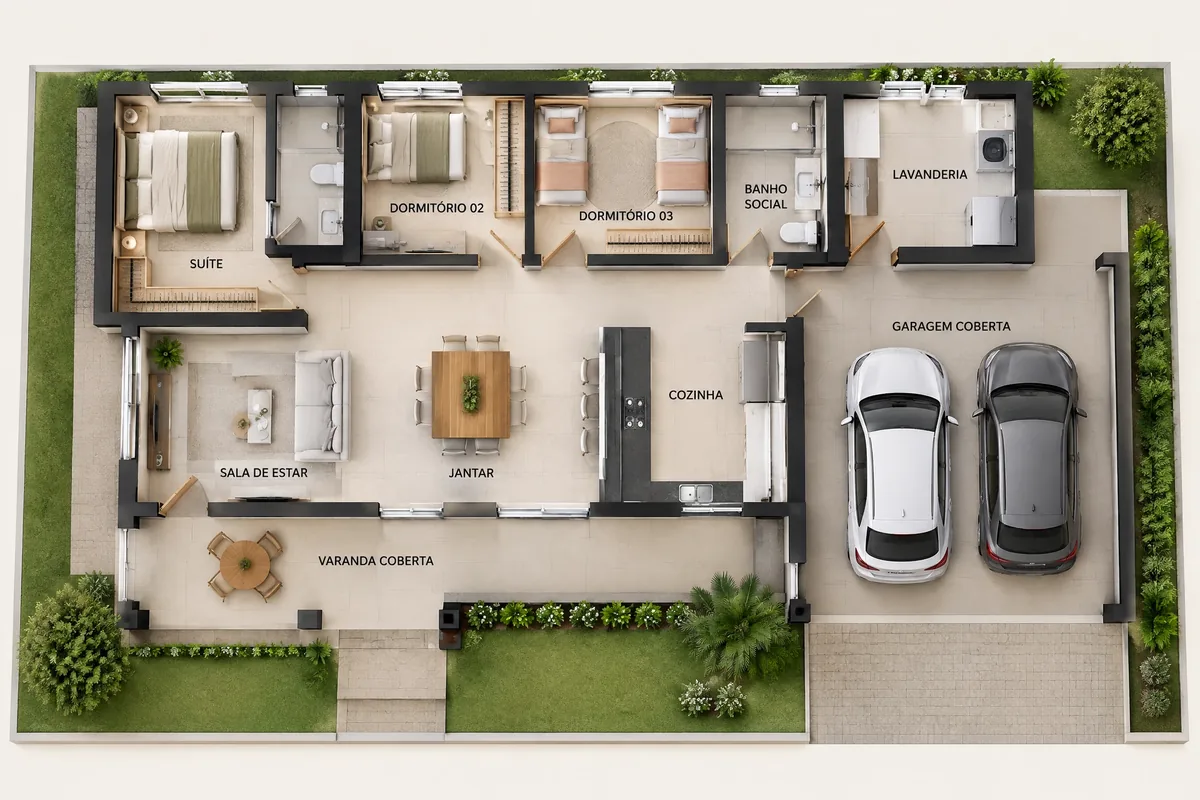 Planta humanizada do Padrão 03, 120 m²